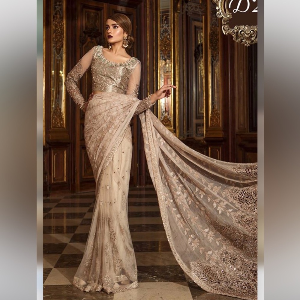 Maria B Elegant Beige Embellished Gown brand new still in packaging size small